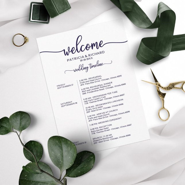 Invitation Calendrier de mariage de week-end Élégant Chic Ble (Créateur téléchargé)