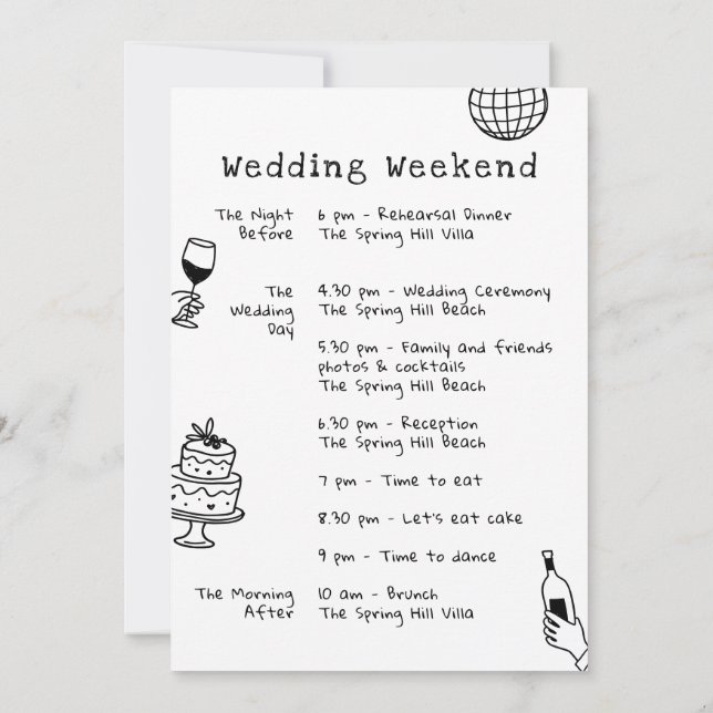 Invitation Calendrier de mariage gribouillé dessiné à la main (Dos)