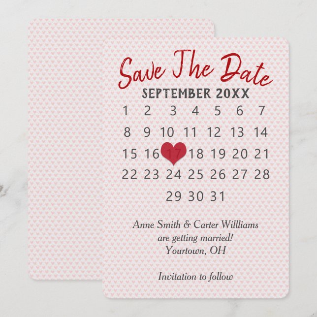 Invitation Calendrier de mariage "Réservez la date" (Devant / Derrière)