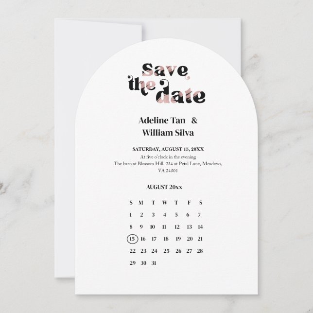 Invitation Calendrier de mariage rétro pour annoncer la date  (Devant)