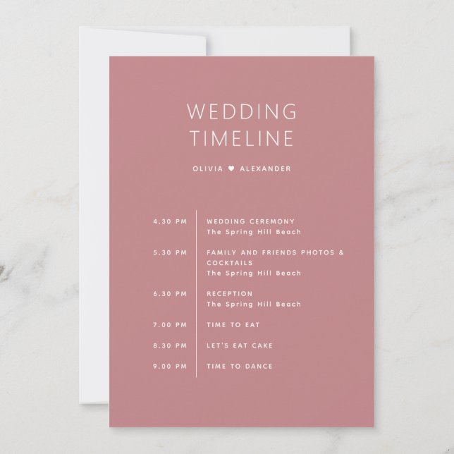 Invitation Calendrier de Mariage Rose Pâle | Itinéraire Minim (Dos)