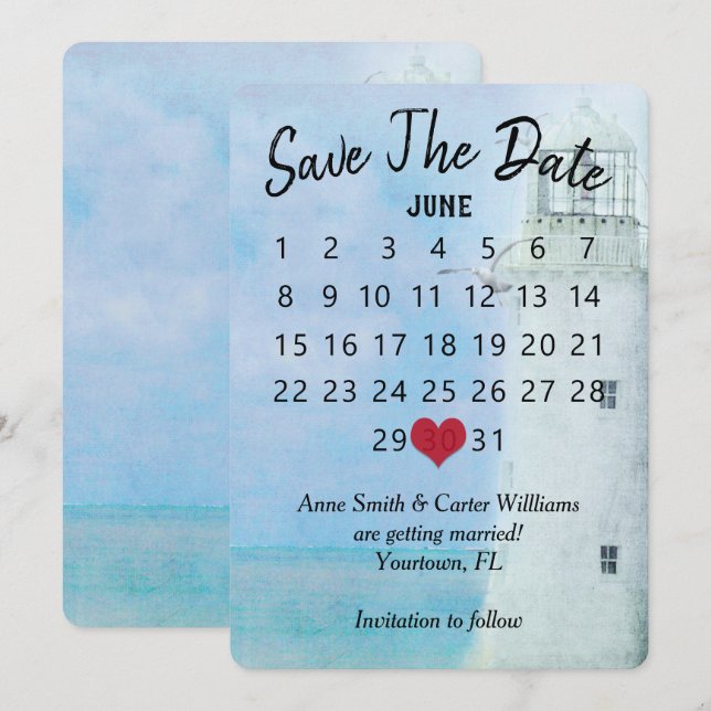 Invitation Calendrier de mariage Sauvegarder la date Phare (Devant / Derrière)