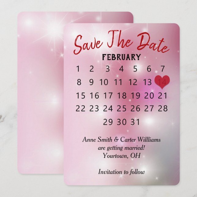 Invitation Calendrier de mariage "Sauver la date" sur fond de (Devant / Derrière)