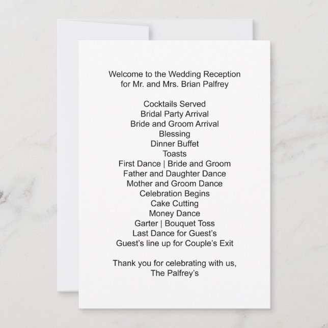 Invitation Calendrier de réception M. et Mme Palfrey (Devant)