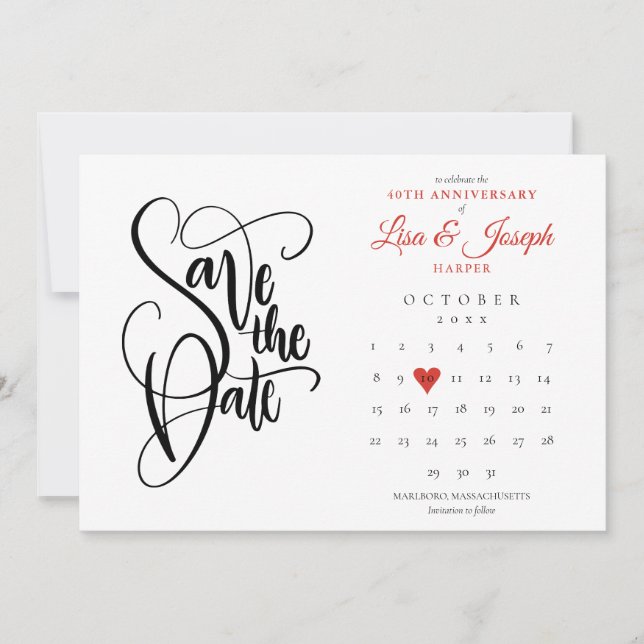 Invitation Calendrier de sauvegarde de date du 40e anniversai (Devant)