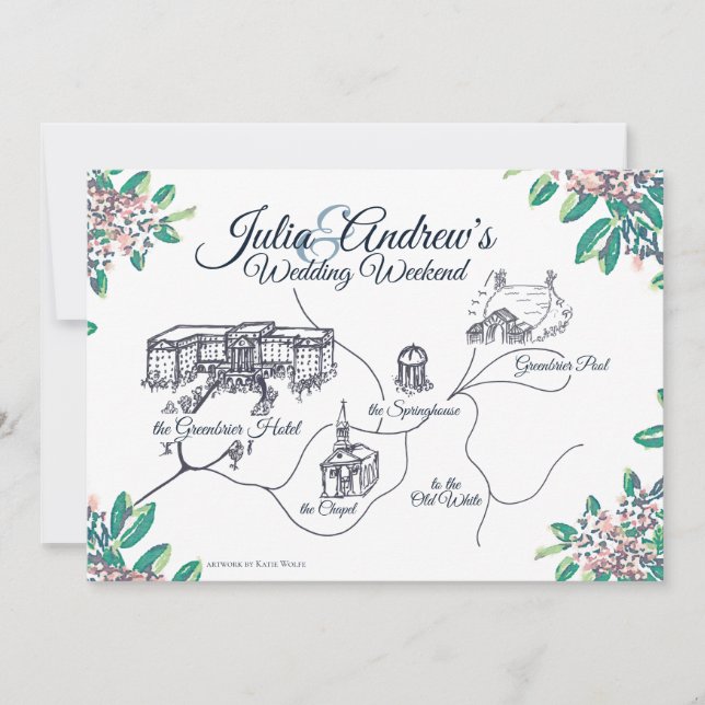 Invitation Calendrier du week-end de mariage à Greenbrier (Devant)