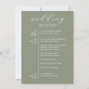 Invitation Calendrier du week-end de mariage champêtre vert s