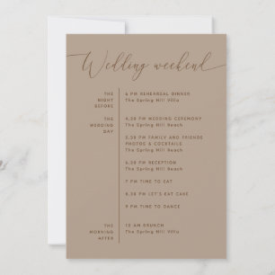 Invitation Calendrier du week-end de mariage Dusty Taupe + Bi