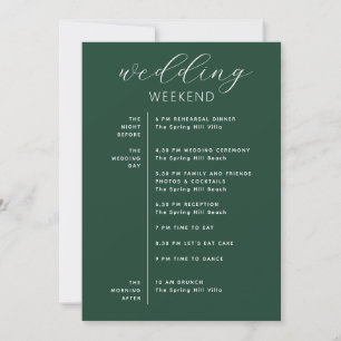 Invitation Calendrier du week-end de mariage Vert bois sombre