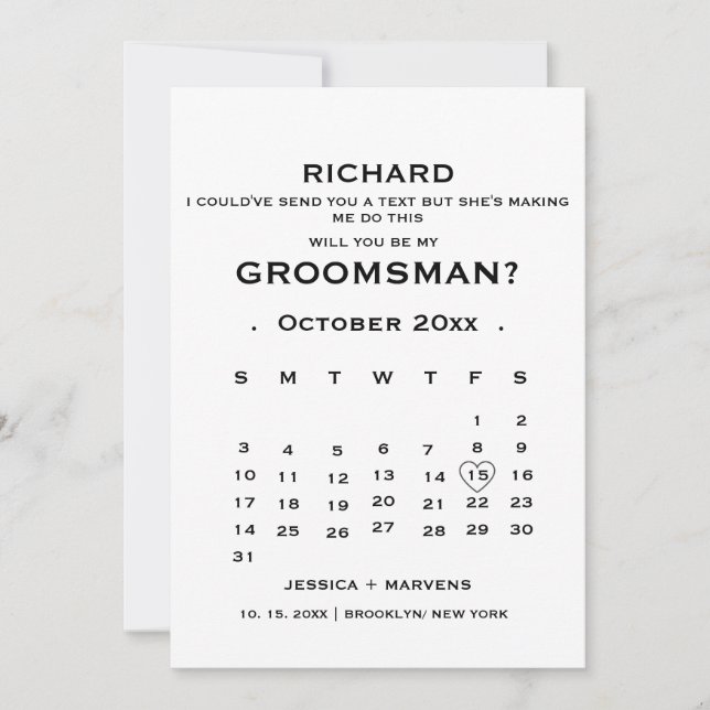 Invitation Calendrier élégant Proposition Groomsman (Devant)