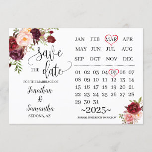 Invitation calendrier enregistrer la date du jour de mariage