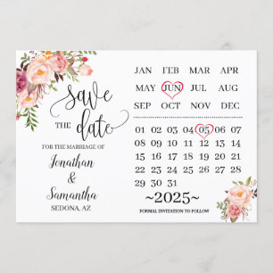 Invitation calendrier enregistrer la date Jour de mariage ros