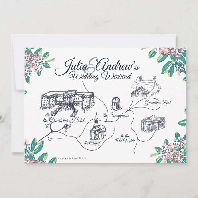 Invitation Calendrier final du week-end de mariage de Greenbr (Devant)