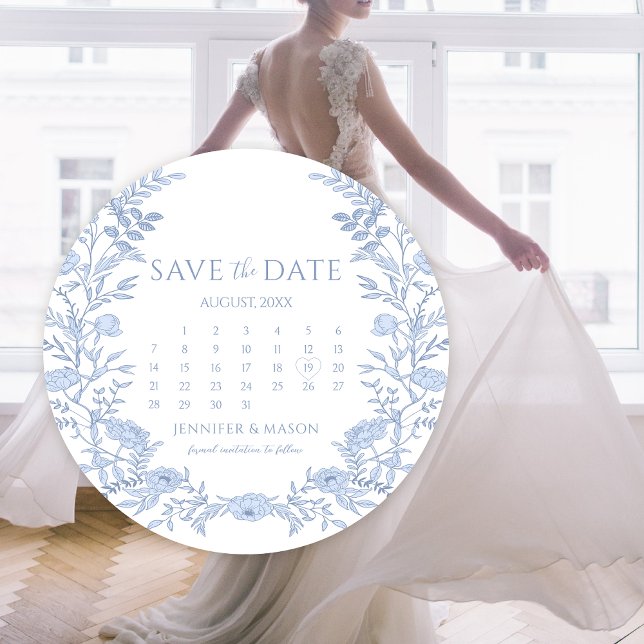 Invitation Calendrier Floral Bleu Léger Enregistrer Le Cercle (Créateur téléchargé)