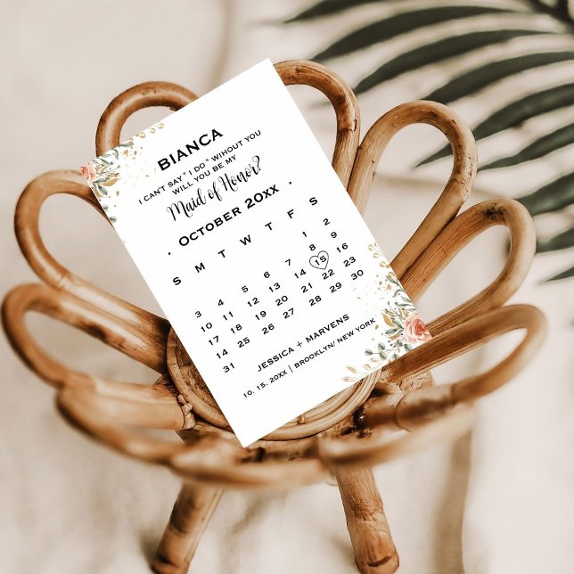 Invitation Calendrier floral élégant demoiselle d'honneur pro (Créateur téléchargé)