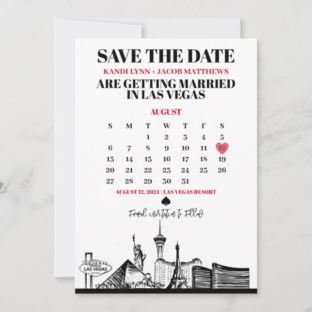 Invitation Calendrier Las Vegas Enregistrer La Date (Devant)