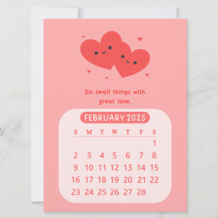 Invitation Calendrier mensuel de motivation cœur de février 2