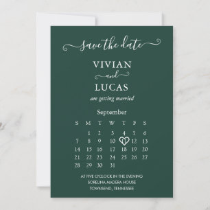 Invitation Calendrier moderne Emerald Green Script Enregistre