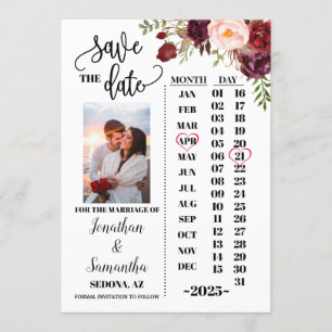 Invitation Calendrier photo enregistrer la date marsala maria