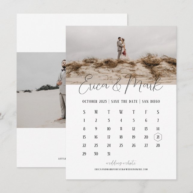 Invitation Calendrier romantique Enregistrer la date (Devant / Derrière)