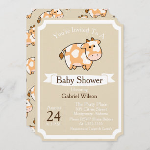 Invitation Calf de vache cuite et Baby shower de ruban blanc