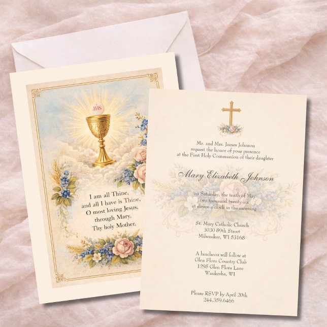 Invitation Calice de Première Communion Hostie Fleurie  (Créateur téléchargé)
