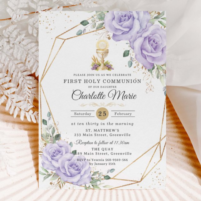 Invitation Calice d'or de la Première Sainte Communion aux fl (Créateur téléchargé)