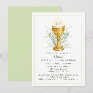 Invitation Calice élégant à l'aquarelle Première Sainte Commu