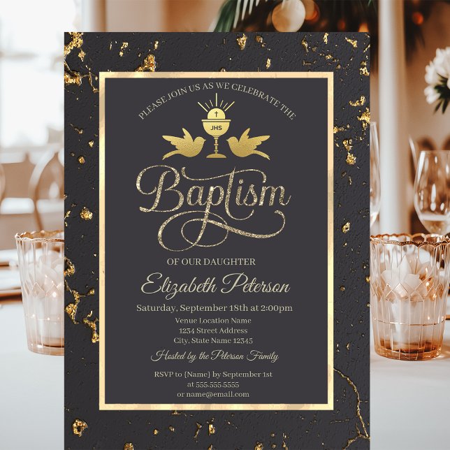 Invitation Calice gris élégant en or Baptême (Créateur téléchargé)