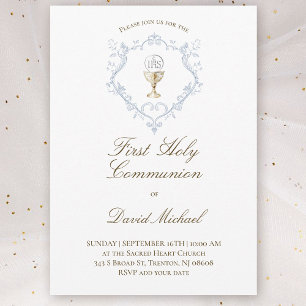 Invitation calice hostie de première communion catholique