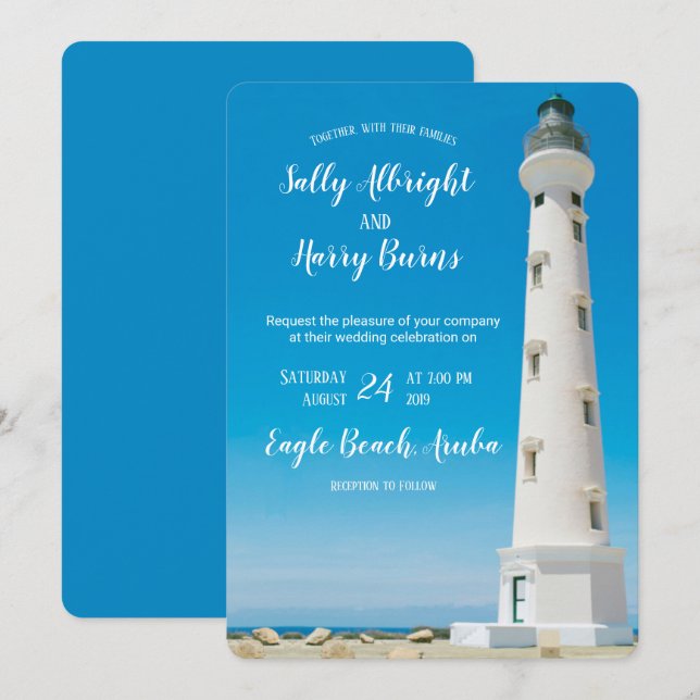 Invitation California Lighthouse Aruba Destination Wedding (Devant / Derrière)