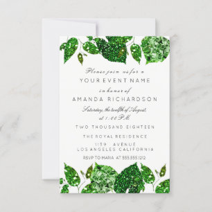Invitation Californie verdure verte paillettes bois feuillage