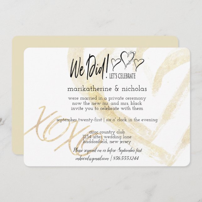 Invitation Câlins, baisers et cœurs après la fête de mariage (Devant / Derrière)