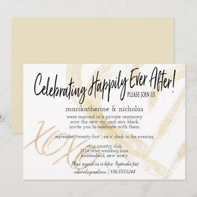 Invitation Câlins, baisers et cœurs après la fête de mariage (Devant / Derrière)