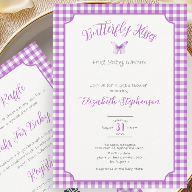 Invitation Câlins de papillon violet double face pour les vœu (Créateur téléchargé)