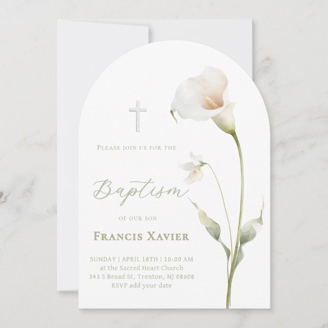 Invitation Calla lily Baptême (Devant)