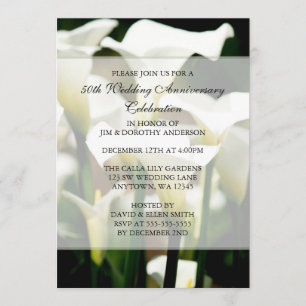 Invitation Calla Lily Blanc Élégant 50e Anniversaire de Maria