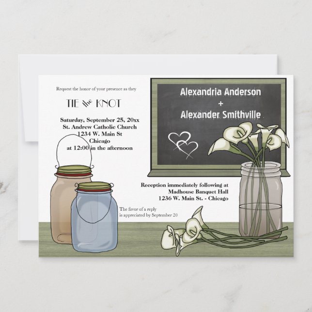 Invitation Calla Lily Chalkboard Et Mason Jar Wedding Inviten (Devant)