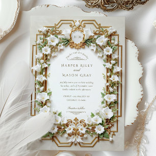 Invitation Calla Lily luxueuse avec Mariage d'or Faux