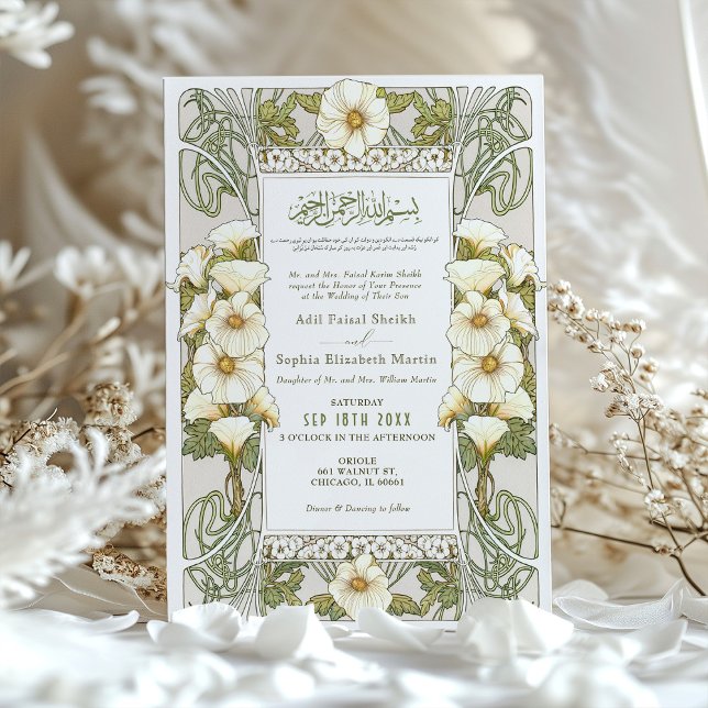 Invitation Calla Lily Musulmane Mariage Art Nouveau Mucha (Créateur téléchargé)