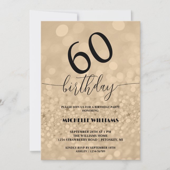 Invitation Calligraphie Anniversaire Paillettes Or Argent (Devant)