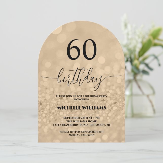Invitation Calligraphie Anniversaire Paillettes Or Argent (Debout devant)