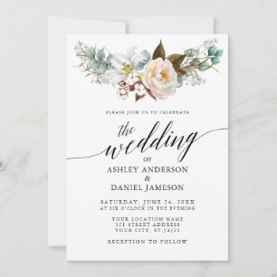 Invitation Calligraphie Aquarelle Botanique Floral Mariage