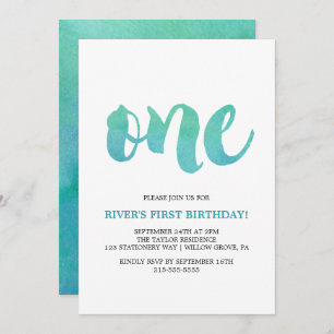 Invitation Calligraphie aquarelle Premier anniversaire