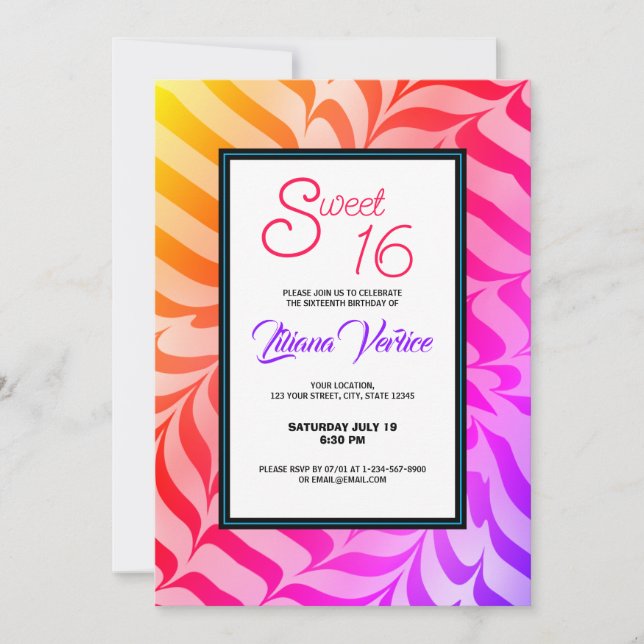Invitation Calligraphie arc-en-ciel Stripes de tigre psychédé (Devant)
