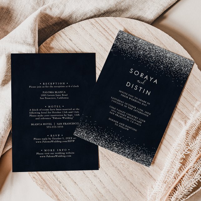 Invitation Calligraphie Argent Confetti Mariage avant et arri (Créateur téléchargé)