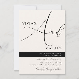 Invitation Calligraphie Big Bold "And" Black & White Mariage