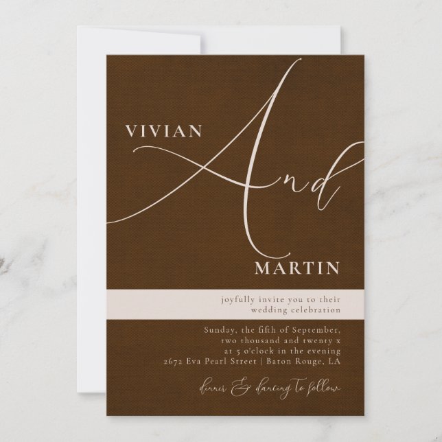 Invitation Calligraphie Big Bold "And" Espresso Brown Mariage (Devant)