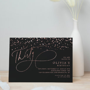 Invitation Calligraphie Black Rose Gold Confetti 30e annivers