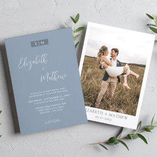 Invitation Calligraphie bleu foncé Monogramme Mariage photo